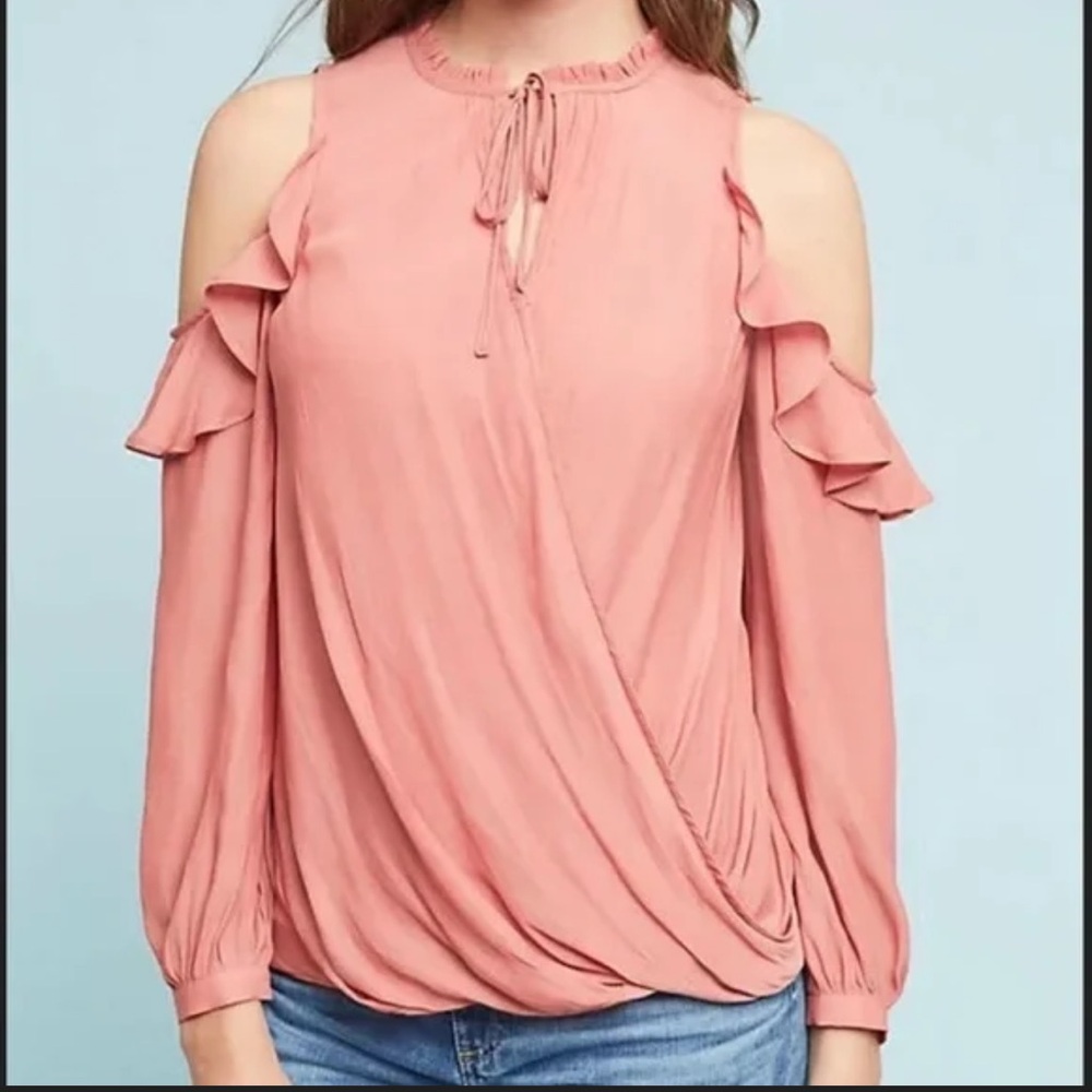 Anthropologie Maeve Women crossed blouson Liefel ruffled Blouse Dusty Rose Sz L